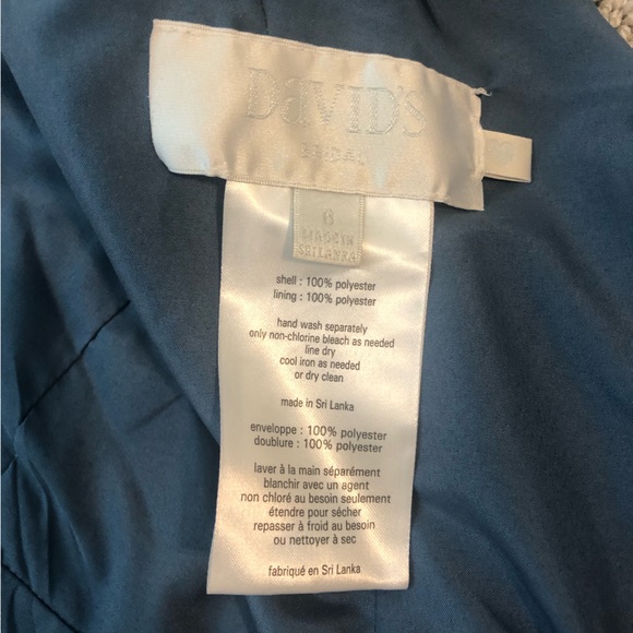 David’s Bridal long chiffon surplice tank bridesmaid dress F19831 in steel blue - Picture 5 of 7